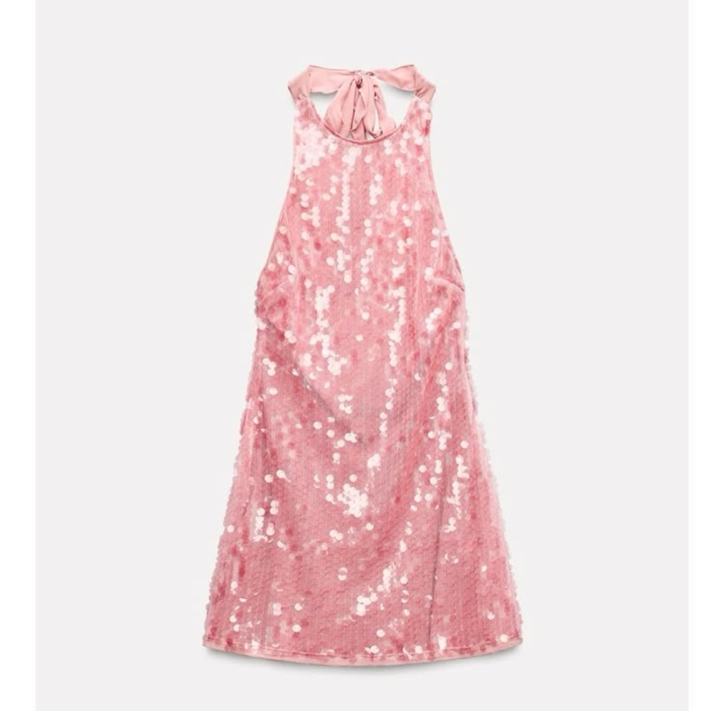 Zara Pink Sequin Halter Dress